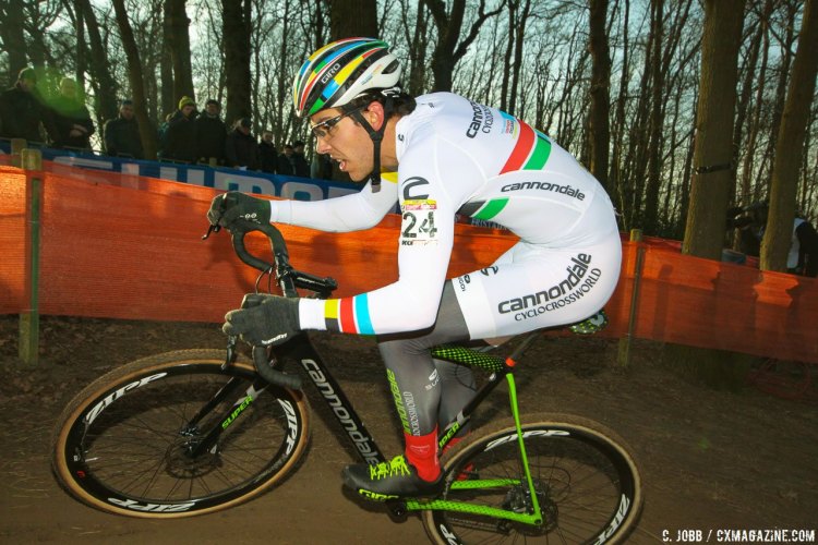 Pan American champion Curtis White had a strong ride to finish 10th. 2017 Hoggerheide UCI Cyclocross World Cup. U23 Men. © C. Jobb / Cyclocross Magazine