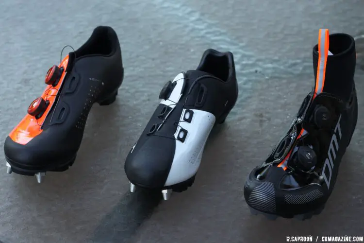 DMT brought their entire shoe line-up, but the M1, M3, and WM1 are our 'cross picks. Winter Press Camp 2017 © Cyclocross Magazine