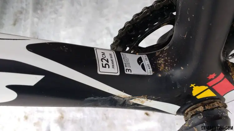 The Steven's steeples were adjusted to match Cant's flag colors, just as they were for Matheiu Van der Poel's. 2017 Cyclocross World Championships bikes. © Cyclocross Magazine