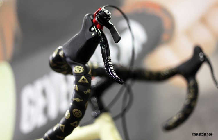 Black and gold bar tape is another bit of bling from HiFi, the wheel-builders who brought us BRAAAP SESSION carbon CX wheels. © C. Fegan-Kim Cyclocross Magazine