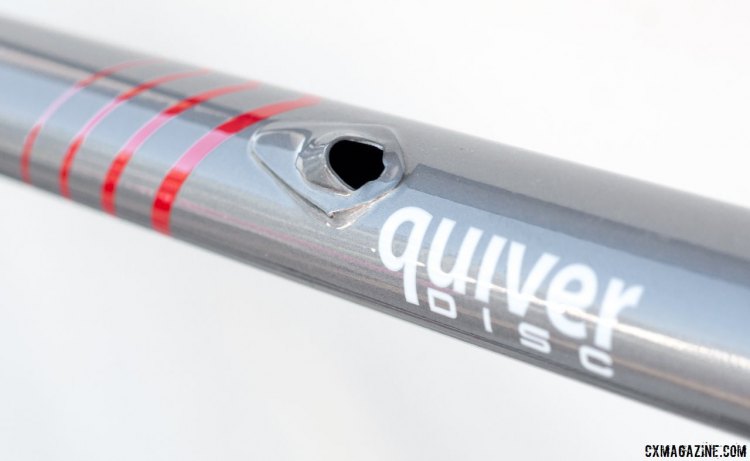 Fyxation Quiver Disc internal routing for a front derailleur, but you'll want to close up the open housing ports for rainy rides, or to protect you from the sharp edges . © Cyclocross Magazine