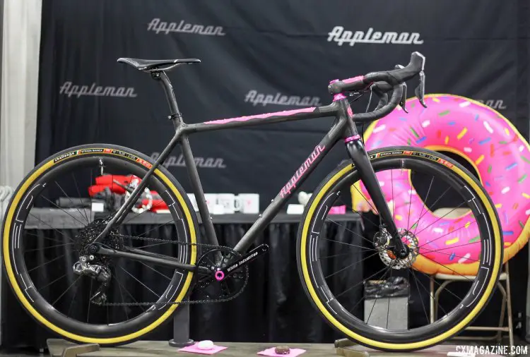 Matt Appleman's Pink Doughnut gravel bike was built for the show, but all of Appleman's frames are custom, including custom-made carbon tubes for each rider. NAHBS 2017. © C. Fegan-Kim Cyclocross Magazine