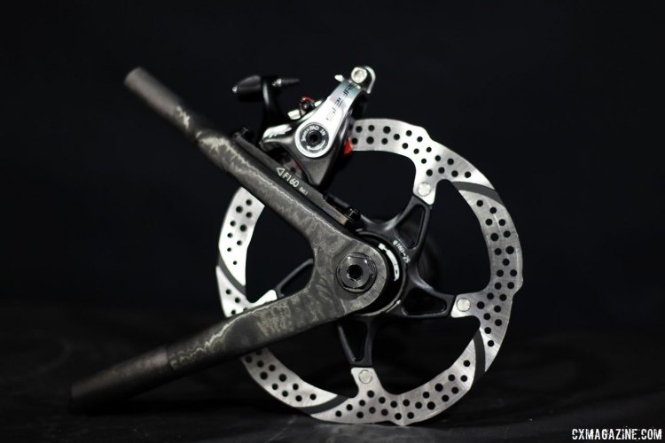 Matt Appleman knows the flat mount is here to stay, and has been working on his prototype version which features a seatstay mount. NAHBS 2017. © C. Fegan-Kim Cyclocross Magazine