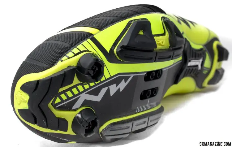 There are optional toe spikes but minimal forefoot tread might make a sloppy run-up more of a challenge. Northwave Extreme XC mountain bike shoes in review. © Cyclocross Magazine