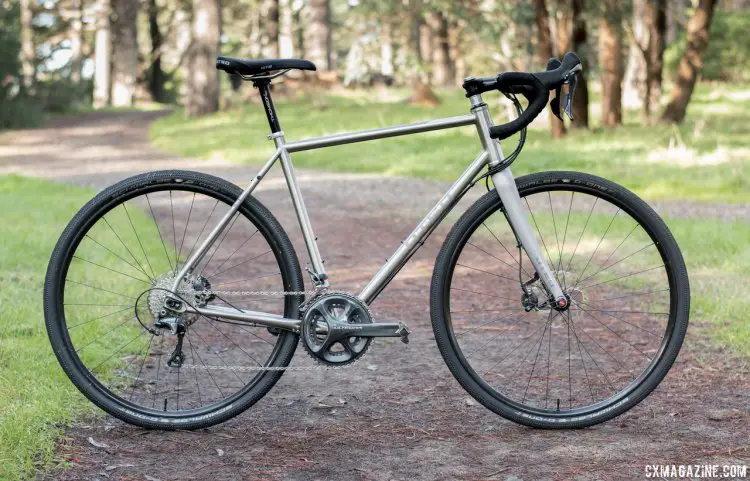 Otso Cycle Warakin stainless steel gravel/cyclocross bike builds its case for the one bike title by giving you different geometry and tire clearance options. © Cyclocross Magazine