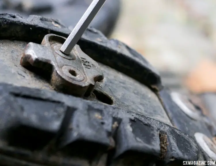 If the hex hole is too rounded for an hex wrench, you'll want to skip this step and grab a Torx wrench. Tips to remove stuck cleat bolts of SPD or other mountain bike pedals. © Cyclocross Magazine