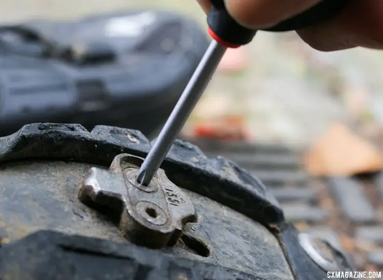 The Torx wrench will grip the bolt by the corners of the hex hole and doesn't requre pristine flats for good grip. Tips to remove stuck cleat bolts of SPD or other mountain bike pedals. © Cyclocross Magazine