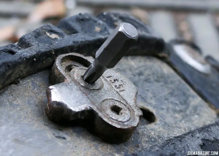 If the normal Allen key doesn't fit, try a Torx wrench/bit. A T25 wrench works great for a 4mm hex bolt. Tips to remove stuck cleat bolts of SPD or other mountain bike pedals. © Cyclocross Magazine