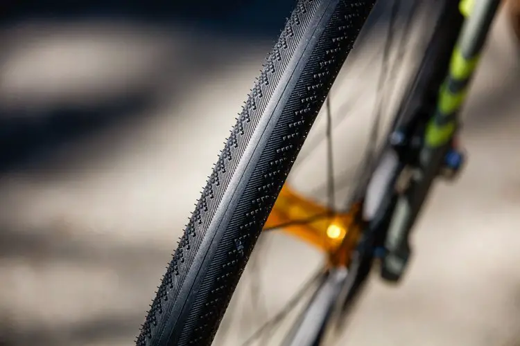 WTB's 32c Exposure TCS road/gravel tire retains the 34c's small side knobs for better cornering when loose. © Cyclocross Magazine