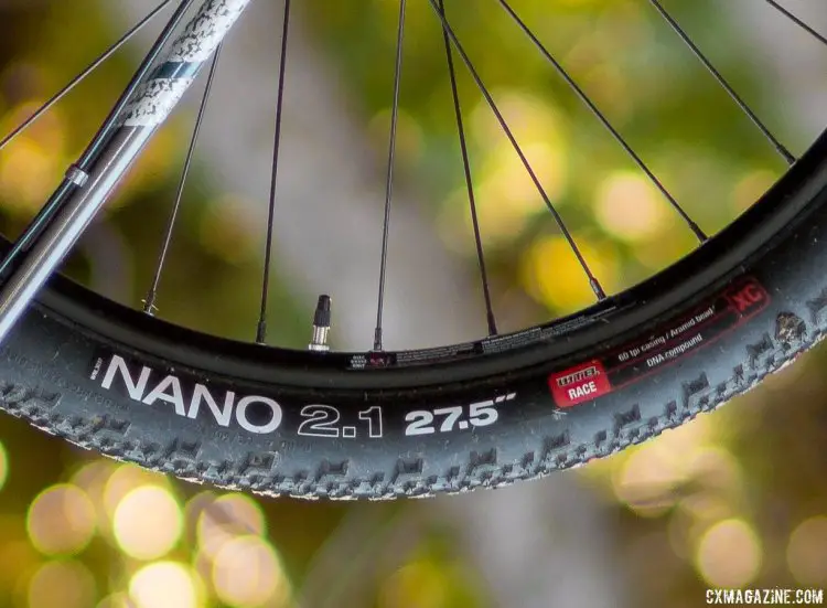 Bombtrack Hook EXT cyclocross/gravel/adventure bike features WTB's versatile Nano Race tire in 27.5 x 2.1" size. © Cyclocross Magazine