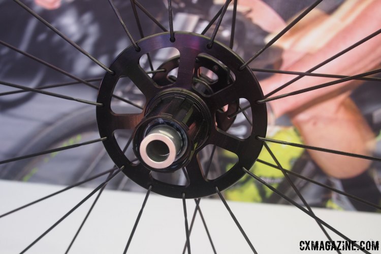 Alto Cycling wheels' unique feature is the large drive-side flange that is designed to increase the bracing angle and allow for more even tension. Sea Otter Classic 2017 © Cyclocross Magazine