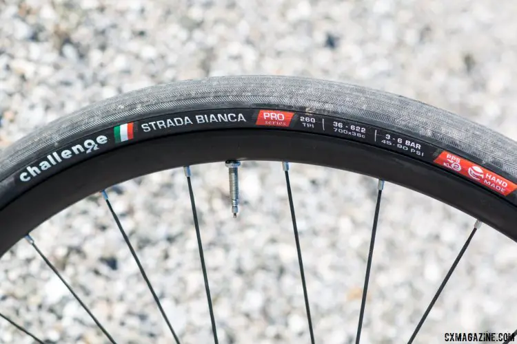 The Challenge Strada Bianca Pro now comes in a 36mm width, our preference over the 30c option or the 27c Paris Roubaix model. Tires for your own Hell of the North ride. © Cyclocross Magazine