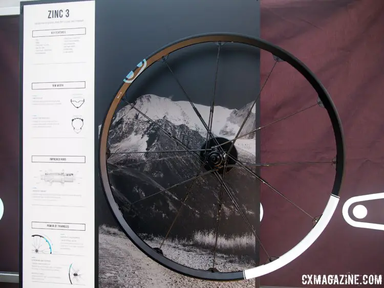 The all new Zinc 3 wheels from Crank Brothers use an alloy rim, have a weight of 1645 grams for the pair and are priced at $750. Sea Otter Classic 2017 © Cyclocross Magazine