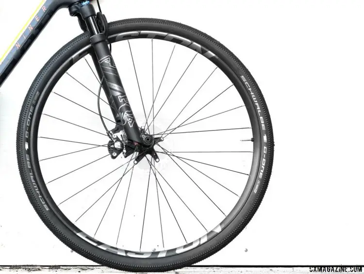 The Easton EA70 AX wheels feature a 24mm internal alloy rim, Centerlock hubs and swappable caps to change between axle configurations. © Cyclocross Magazine