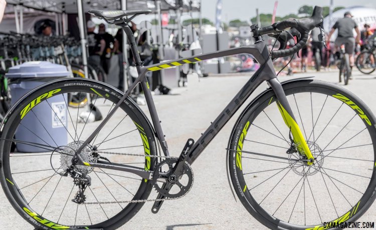 The SRAM Apex-equipped Focus Paralane Factory country road bike comes in just two sizes, and six build options. Surprisingly the SRAM Apex 1x model, at $3750, retails for $250 more than the Ultegra 2x option. © C. Lee / Cyclocross Magazine