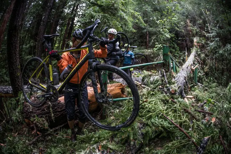 Mother Nature offered some unexpected adventure. Fox AX Adventure Cross Fork test ride. photo: Connor Macleod