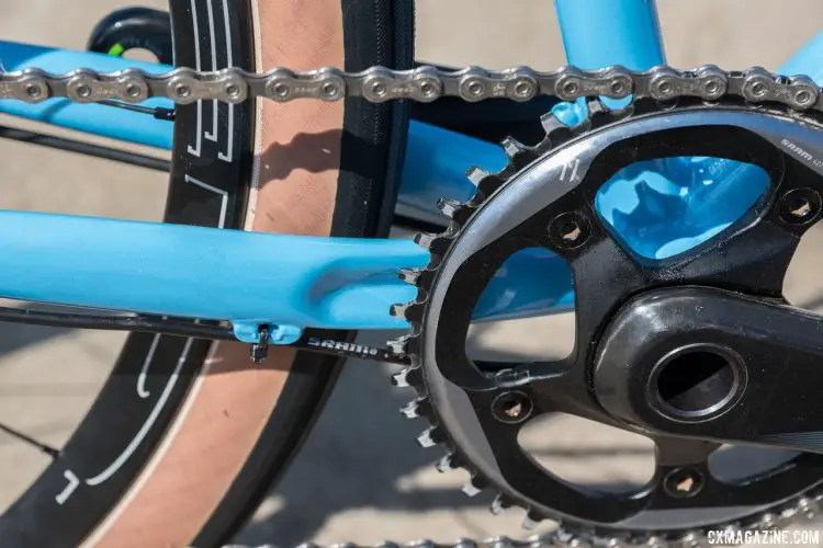 Crimped chainstays make room for fat tires and chainrings. 2017 Sea Otter Classic. © C. Lee / Cyclocross Magazine