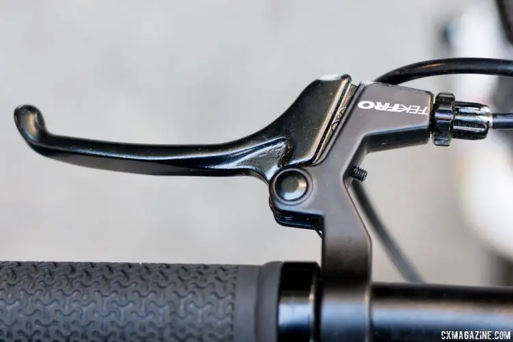 Reach-adjustable Tektro levers bring the levers in close for little hands. Frog Bikes 55 20" wheel kid's bike. © Cyclocross Magazine