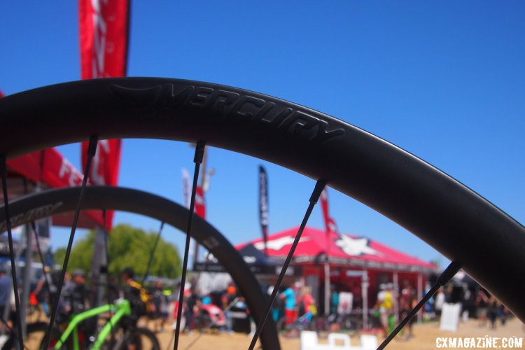 Mercury's 2017 mountain bike wheels feature an embossed logo and the 2018 gravel wheels will receive the same treatment. 2017 Sea Otter Classic. © G. Kato / Cyclocross Magazine