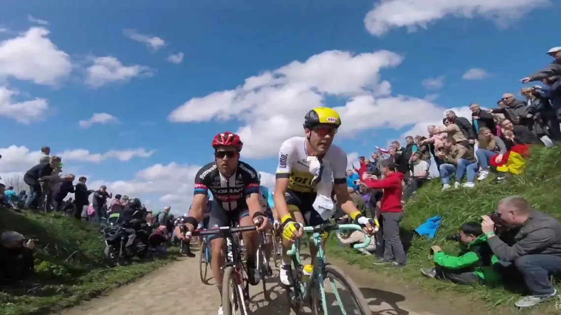 Screenshot of Paris Roubaix onboard footage by Le Tour de France