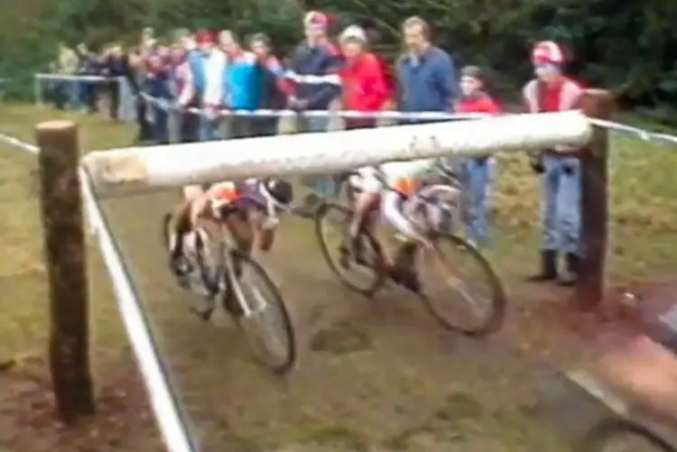 No, it's not SSCXWC. In 1988, the racers were warned they'd need to work on their limbo skills for this unique barrier at the British Cyclocross National Championships in Sutton Park.