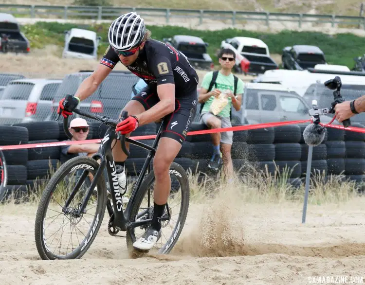 Kaiser giving his new Crux its first sand bath. 2017 Sea Otter Classic cyclocross race. © J. Silva / Cyclocross Magazine