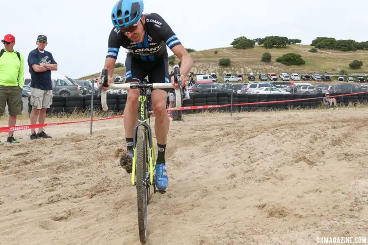 Carl Decker in control in the sand pit. 2017 Sea Otter Classic