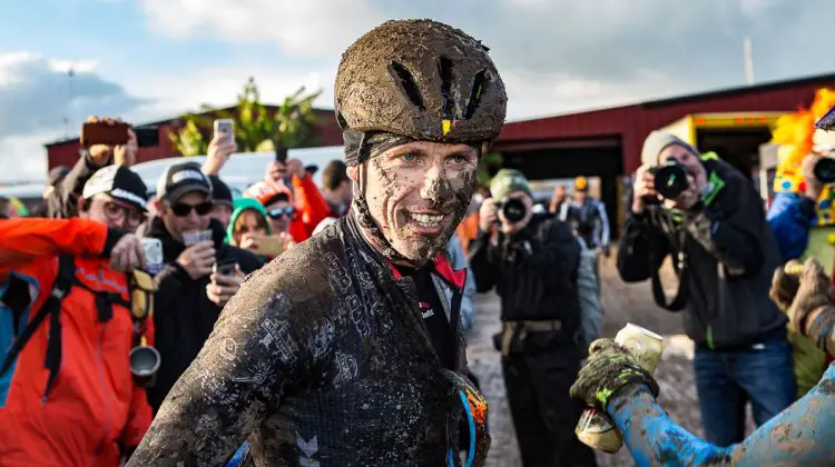 Sven Nys is all smiles after coming close but not winning the obligatory tattoo at the 2016 SSCXWC. © Ryan Richardson