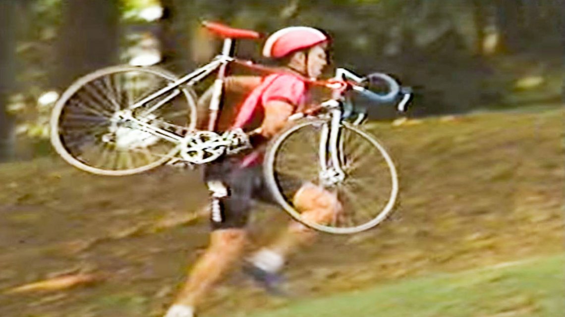 Portland cyclocross star Michael Sylvester at work while training on average four hours a day in the 80s.