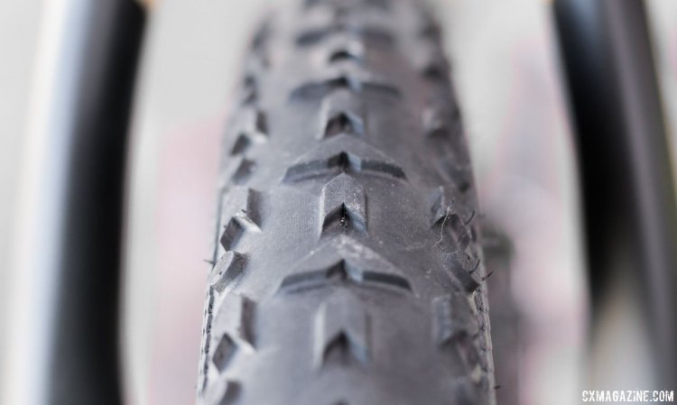 Vittoria's new 40c Terreno Mix TNT Tubeless tires adds volume to help tubeless cyclocross and gravel racers lower pressure and decrease rolling resistance over the bumps. 2017 Sea Otter Classic. © Cyclocross Magazine