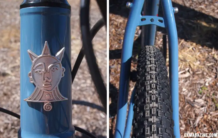 It is nice to see a bike with a real head badge. The VooDoo logo remains the same after all these years. You can see plenty of rear tire clearance even with a 40c tire fitted. 2017 Sea Otter Classic. © G. Kato / Cyclocross Magazine