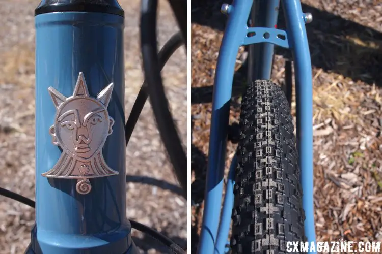 It is nice to see a bike with a real head badge. The VooDoo logo remains the same even after all these years. You can see plenty of rear tire clearance even with a 40c tire fitted. 2017 Sea Otter Classic. © G. Kato / Cyclocross Magazine