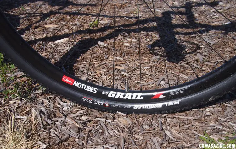 The Rada rolls on Stan's NoTubes ZTR Grail wheels with Maxxis Rambler tires in 700x40c size. 2017 Sea Otter Classic. © G. Kato / Cyclocross Magazine