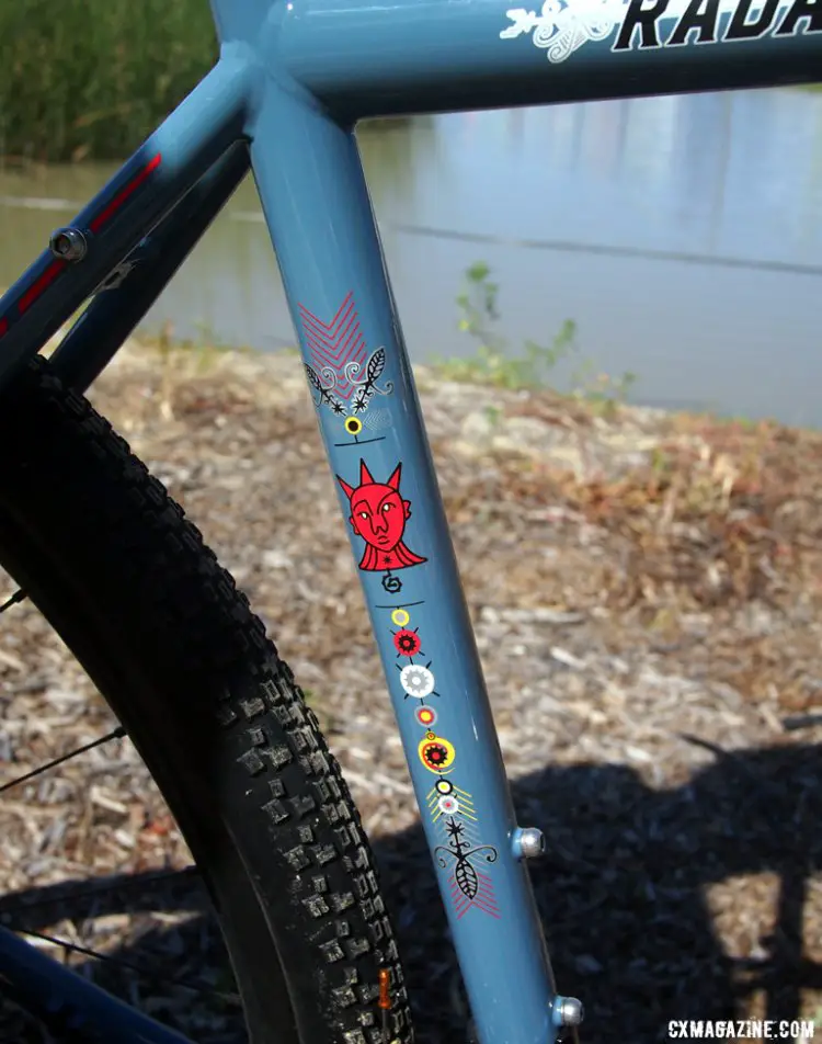 The VooDoo Rada features slick graphic highlights along the seat tube and top tube. 2017 Sea Otter Classic. © G. Kato / Cyclocross Magazine