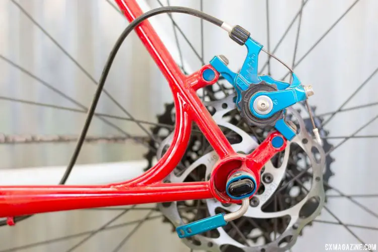 Sklar Bikes monster 'cross bike features an intricately designed post-mount disc brake caliper mount to pair with the Paul Klamper brake. Paul Camp 2017. © Cyclocross Magazine