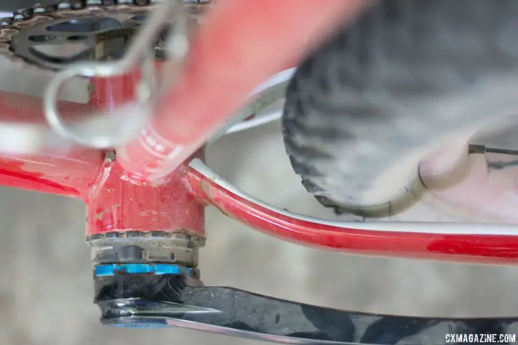 Sklar Bikes monster 'cross bike's chainstays mate with a threaded T47 bottom bracket, a Paul Component Engineering request. Paul Camp 2017. © Cyclocross Magazine