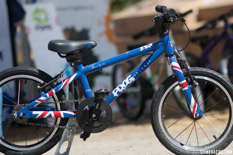 Frog Bikes' shows off its British roots with its Union Jack color scheme. Kids' bikes companies multiply at the 2017 Sea Otter Classic. © Cyclocross Magazine