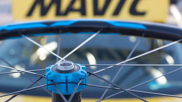Straight pull bladed spokes might save a few minutes from your day-long gravel grind. Don't like blue? There's green and black options. The Mavic Elite XA Trail wheelset caught our eye, as the 25mm internal rim looks like a fine choice or tubeless cyclocross and gravel use. © Cyclocross Magazine
