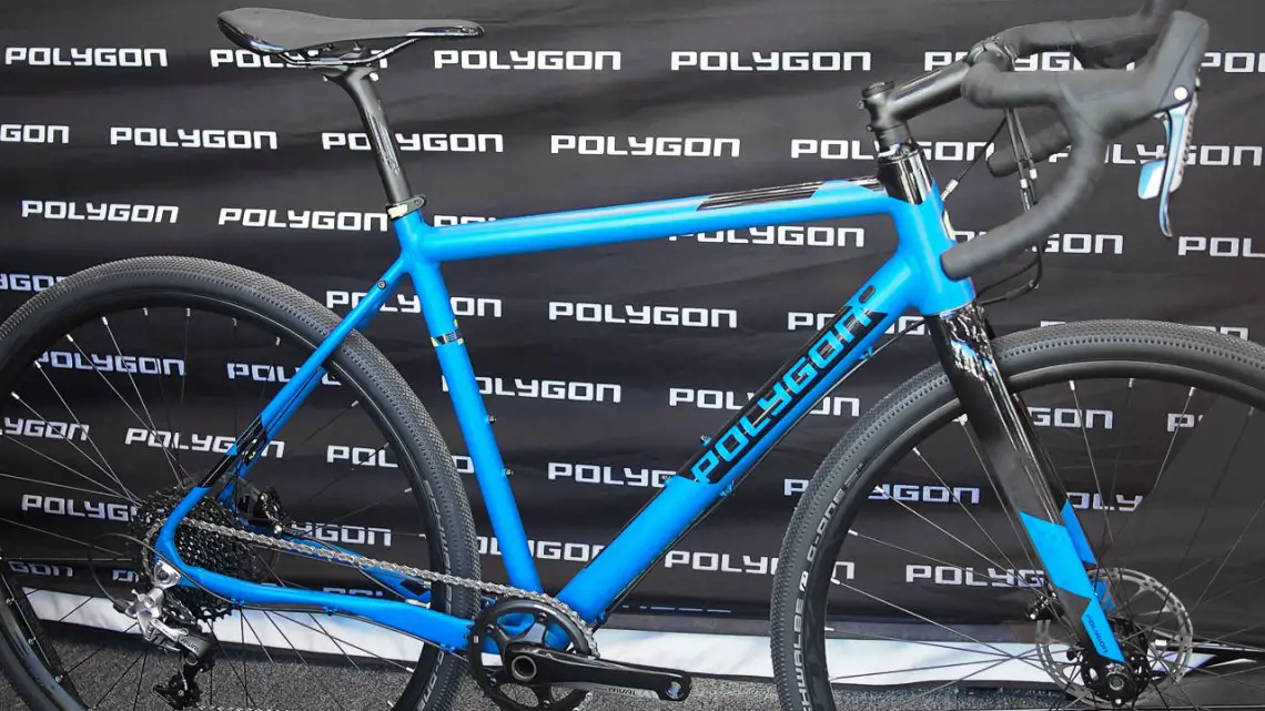 The Polygon Bend RV gets a SRAM Rival 1x11 drivetrain and SRAM Rival hydraulic brakes this year. 2017 Sea Otter Classic. © G. Kato / Cyclocross Magazine