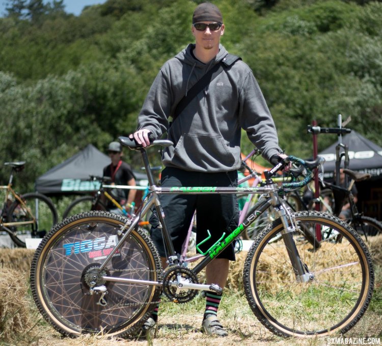 Eric Rumpf shows off his prized, period correct John Tomac 1991 Raleigh Signature ti/carbon drop bar mountain bike. © Cyclocross Magazine