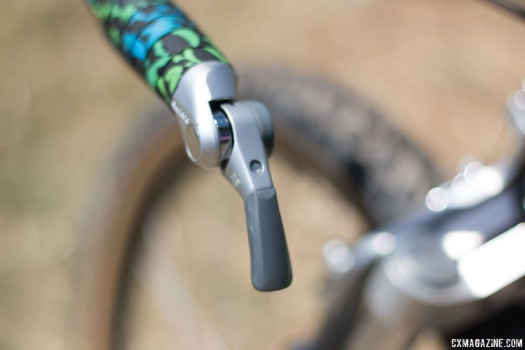 Lance Armstrong was not the first to opt for a front friction shifter for weight savings. Eric Rumpf's John Tomac replica 1991 Raleigh Signature ti/carbon drop bar mountain bike. © Cyclocross Magazine
