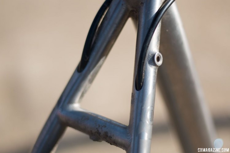 Internal routing offers a clean look, while fender and rack mounts can keep you clean. Why Cycles' R+ titanium road / cross / gravel bike. © Cyclocross Magazine