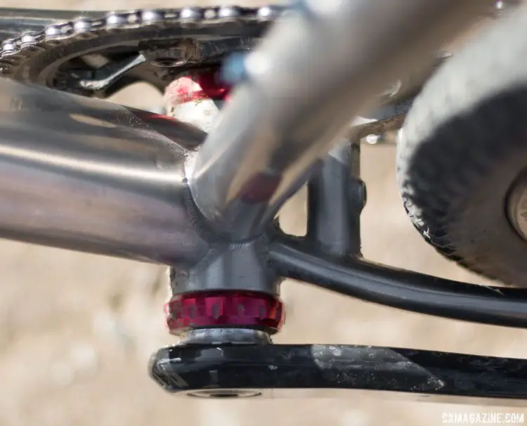 Threaded bottom bracket shells help reduce creaky bearings. Why Cycles' R+ titanium road / cross / gravel bike. © Cyclocross Magazine