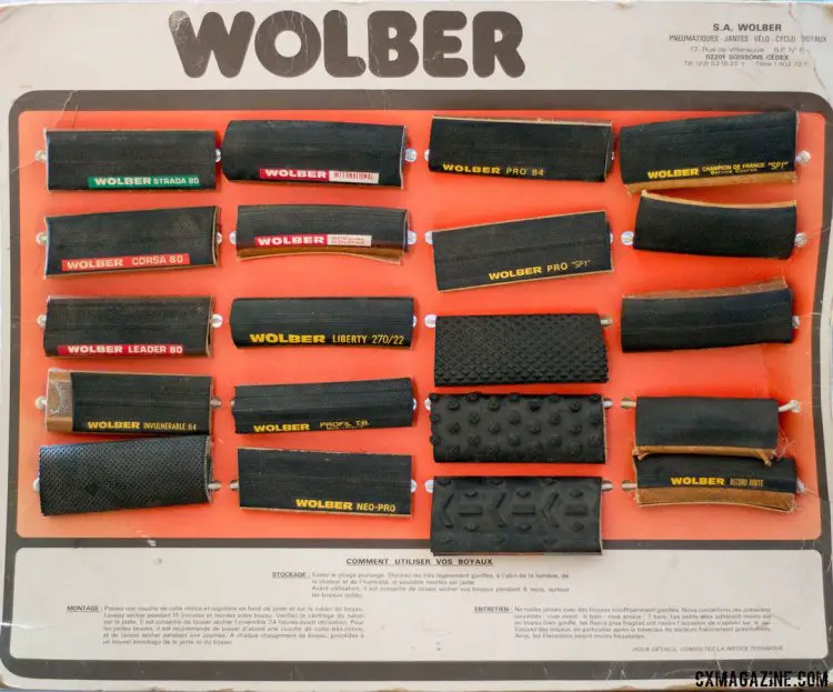 A vintage Wolber tubular display shows off just a subset of the tires offered by Wolber in the 80s. © Cyclocross Magazine