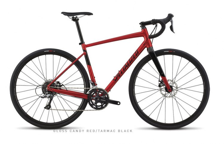The $970 Diverge E5 is built with Shimano Claris shifters and derailleurs, Tektro Mira disc brakes and 48/32T front chain rings and an 8-speed 11-34 rear cassette. (photo: Specialized)