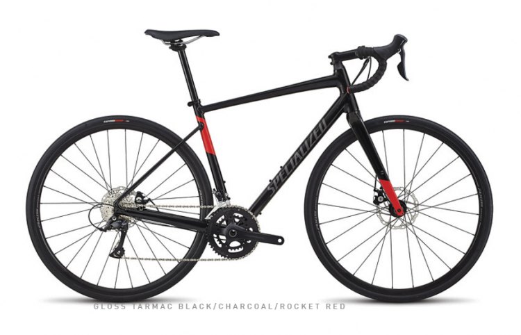 The $1,150 E5 Sport has Shimano Sora shifters and derailleurs, 48/32T chain rings and a 9-speed 11-32 rear cassette and Tektro Mira disc brakes. (photo: Specialized)
