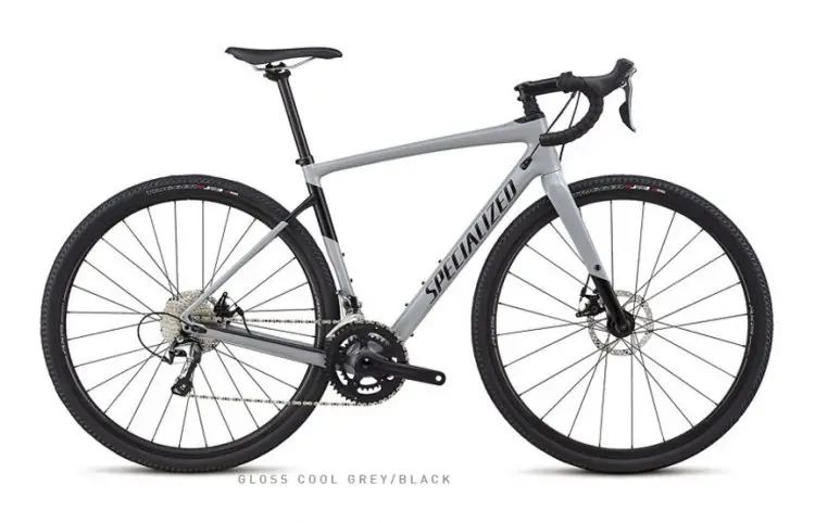 The $2,100 Sport is the first carbon frame in the Diverge line. It is built with Trektro mechanical disc brakes, Shimano Tiagra derailleurs and 48/32T front chain rings and a 10-speed 11-34 rear cassette. (photo: Specialized)