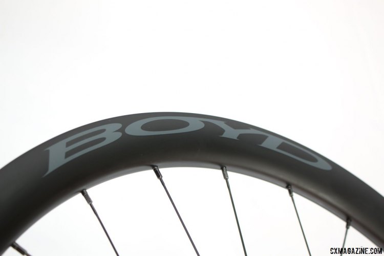 Boyd Cycling's new Jocassee 650b carbon gravel wheel features a 29.6mm external width rim, with 24mm internal. It's 36mm deep. Press Camp 2017. © Cyclocross Magazine