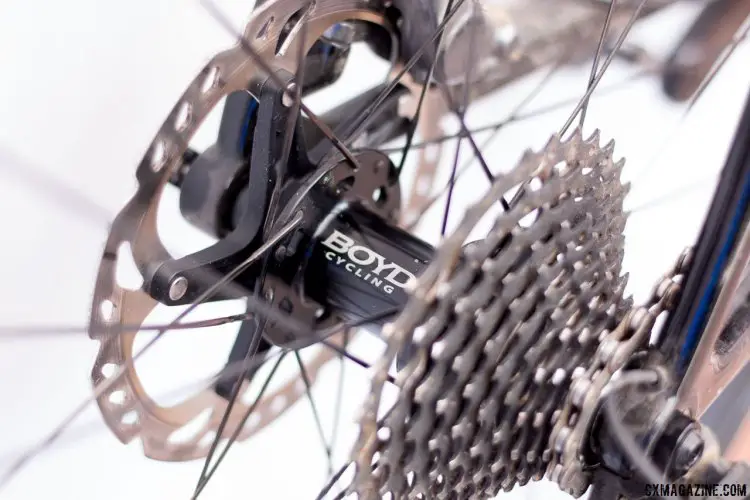 Boyd Cycling's new Jocassee 650b carbon gravel wheel with Quest disc Centerlock hubs. Press Camp 2017. © Cyclocross Magazine