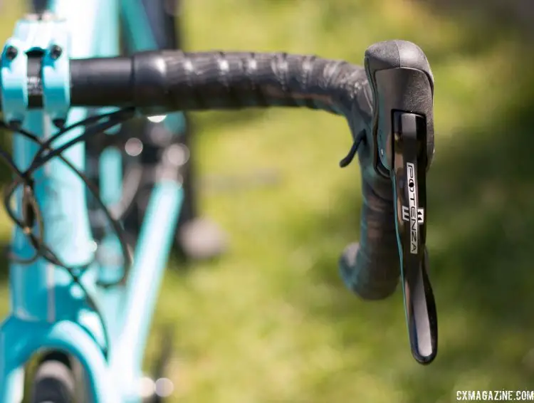 Campagnolo's Potenza, its top alloy group, with H11 hydraulic disc brakes. Press Camp 2017. © Cyclocross Magazine